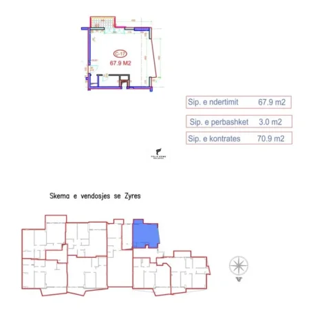 Tirane, jepet me qera zyre Kati 9, 65 m² 1.000 € (BLLOK)