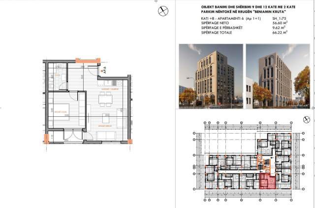 Tirane, shes apartament 1+1+BLK Kati 9, 69.500 Euro (fusha e Aviacionit)
