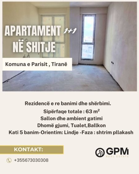 Tirane, shitet apartament 1+1 Kati 5, 63 m² 175.000 € (Komuna e Parisit)