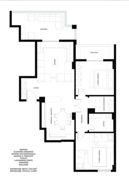 Okazion!!! Tirane, shes apartament 2+1+Verandë Kati 5, 114 m² 150000€ (Fresk)