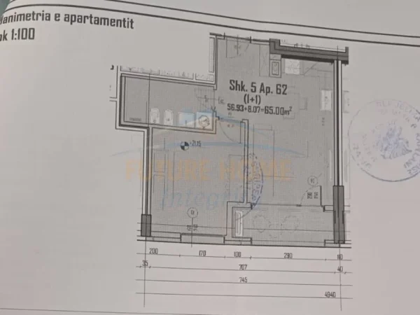 Tirane, shitet apartament 1+1 Kati 6, 65 m² cmimi 105.000 € (DOGANA)  AL40359
