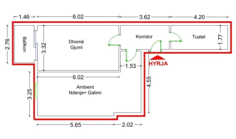 Tirane, jepet me qera apartament 1+1+Ballkon Kati 1, 82 m² 101.000 € (fresku)