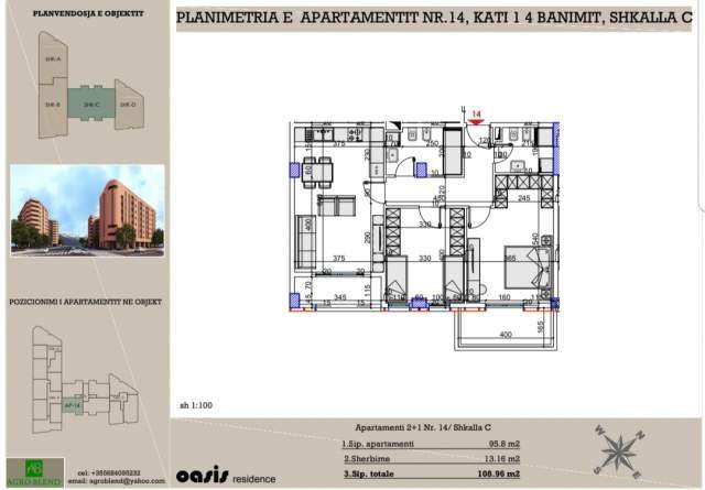 Tirane, shitet apartament 2+1+BLK Kati 4, 109 m² 1.200 Euro/m2 (Oasis Residence)