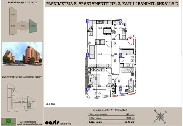 Tirane, shitet apartament 2+1+BLK Kati 1, 107 m² 1.250 Euro/m2 (Astir)
