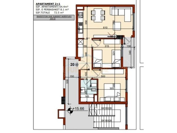 Tirane, shitet apartament 2+1+Ballkon Kati 4, 73 m² 157.000 € (Porcelan, Rezidenca Erli)
