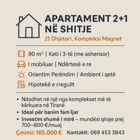 Tirane, shitet apartament 2+1+Ballkon Kati 3, 90 m² 125.000 € (21 dhjetori)