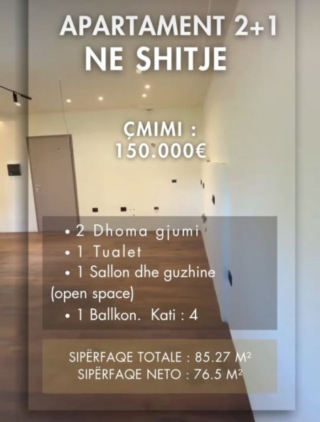 Vlore, shitet apartament 2+1 Kati 4, 85 m² 150.000 € (Rruga Zenel Mura)