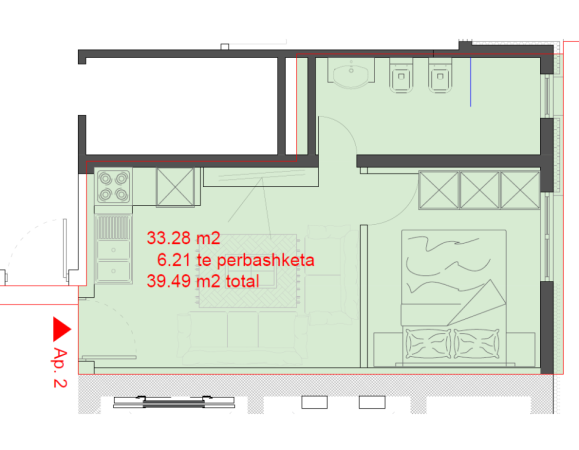 Tirane, shitet apartament 1+1 Kati 2, 40 m² (FUSHA AVIACIONIT)