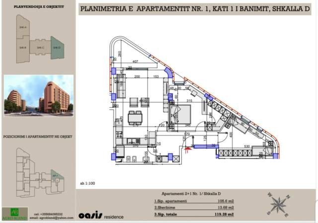 Tirane, shitet apartament 2+1+BLK Kati 1, 119 m² 1.250 Euro/m2 (Astir, Oasis Residence)