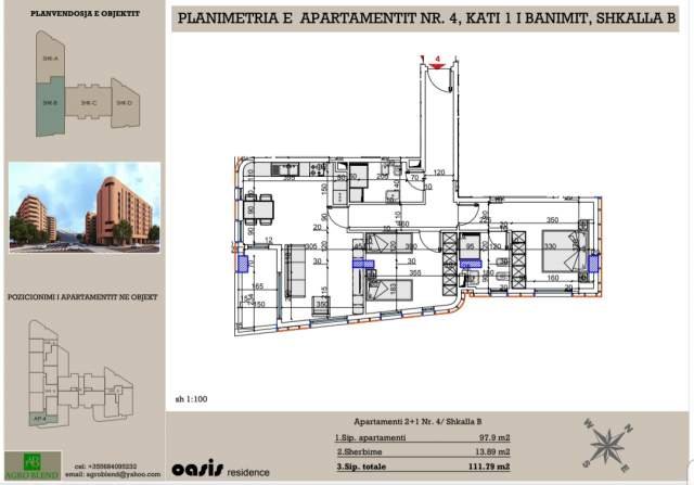 Tirane, shitet apartament 2+1+BLK Kati 5, 128 m² 1.250 Euro/m2 (Astir, Oasis Residence)