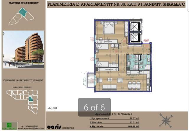 Tirane, shitet apartament 2+1+BLK Kati 9, 103 m² 1.250 Euro/m2 (Astir, Oasis Residence)