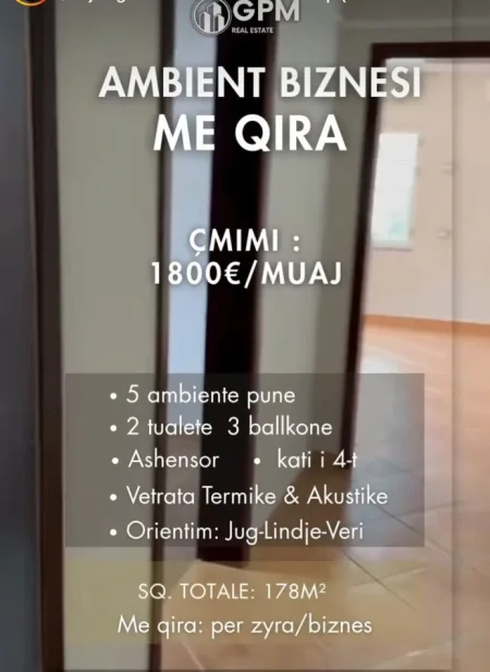 Tirane, jepet me qera ambjent biznesi Kati 4, 178 m² 1.800 € (Sheshi Willson)