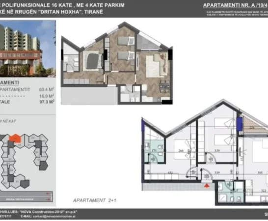 Tirane, shes apartament 2+1 Kati 10, 97 m² 155.000 € (Zogu i zi)