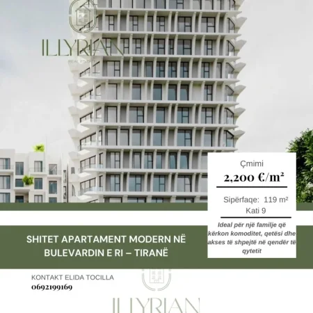 Tirane, shitet apartament 2+1 Kati 9, 119 m² 261.800 € (Bulevardi i ri)