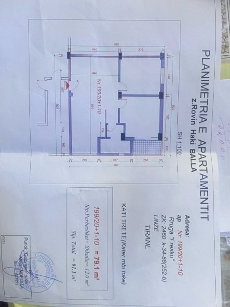 Tirane, shitet apartament 2+1 Kati 3, 91 m² 120.000 € (FRESK)