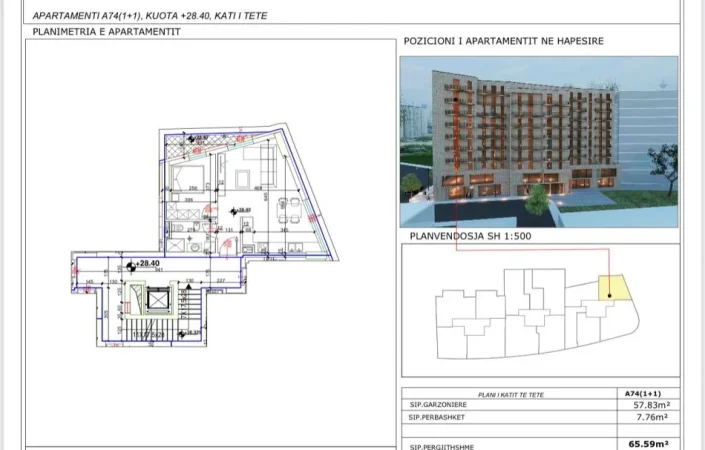 Tirane, shitet apartament 1+1 Kati 8, 59 m² 110.000 € (Ali dem)