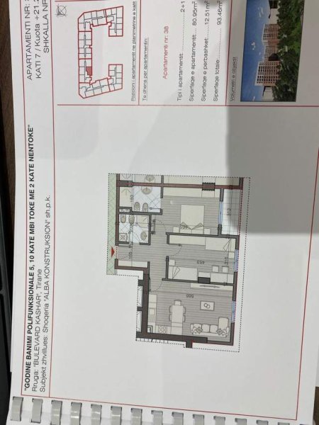 Tirane, shes apartament 1+1 Kati 3, 69 m² 850 Euro/m2 (Prane vila L)