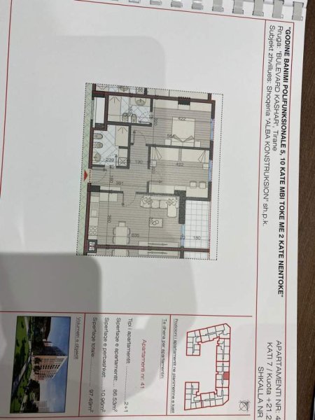 Tirane, shes apartament 1+1 Kati 3, 69 m² 850 Euro/m2 (Prane vila L)