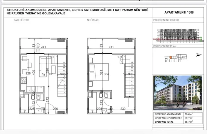 Golem, shitet apartament 1+1+Aneks+Ballkon Kati 0, 70 m² (Golemn)