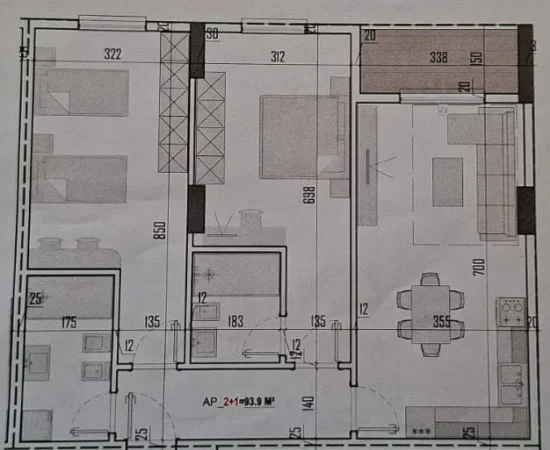 Tirane, shes apartament 2+1 Kati 3, 109 m² 127.000 € (paskuqan)