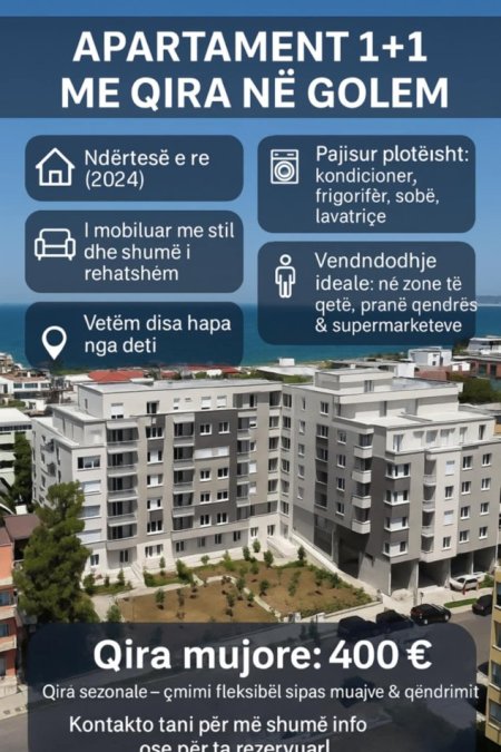 Golem, jepet me qera apartament 1+1 Kati 2, 55 m² 400 € (Rruga Kristal, Golem, Albania)