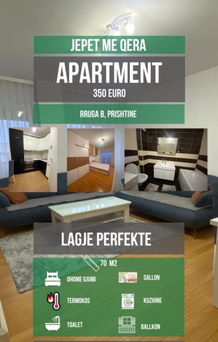 Prishtine, jepet me qera apartament 1+1+Ballkon , 70 m² 350 € (Prishtine, Rruga B.)