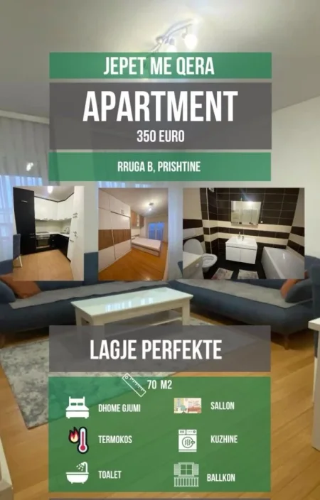 Prishtine, jepet me qera apartament 1+1+Ballkon , 70 m² 350 € (Prishtine, Rruga B.)