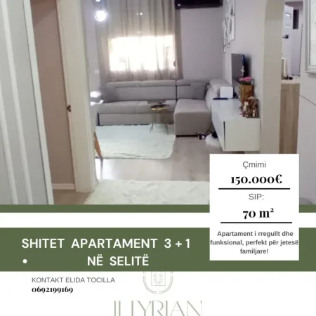 Tirane, shitet apartament 3+1 Kati 3, 70 m² 150.000 € (selite)