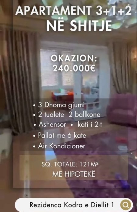 Tirane, shitet apartament 3+1 Kati 2, 121 m² 240.000 €
