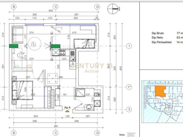 Tirane, shes apartament 2+1 Kati 3, 77 m² 192.000 € 