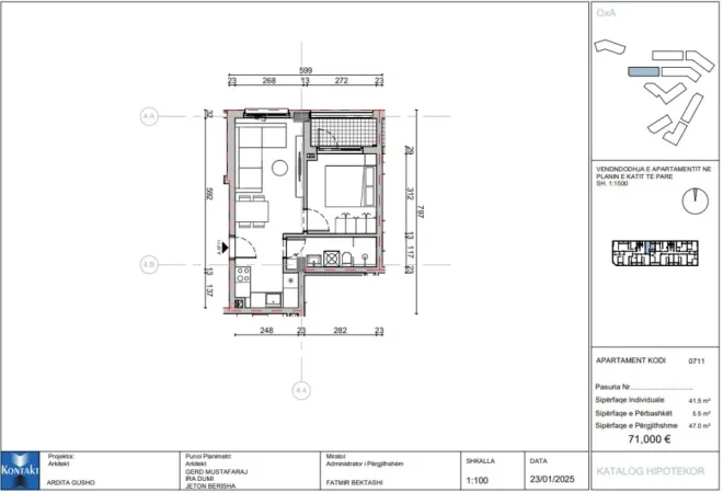 Tirane, shes apartament 1+1+Ballkon Kati 0, 47 m² 71.000 € (Rr.Dalip Topi)