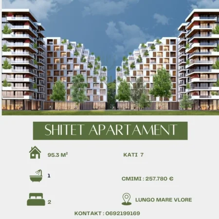 Vlore, shitet apartament 2+1 Kati 7, 95 m² 257.780 € (lungo mare)