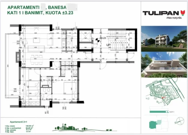 Tirane, shes apartament 2+1+Ballkon , 156 m² (Teg Kompleksi Tulipan)