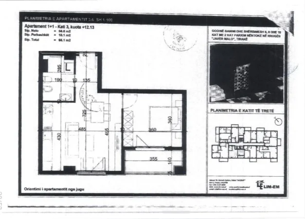 Tirane, shitet apartament 1+1+Ballkon Kati 3, 66 m² 112.000 € (Ish parku)