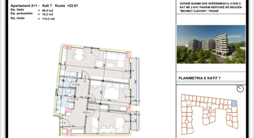 Tirane, shes apartament 2+1+Ballkon Kati 7, 114 m² 114.200 € (Paskuqan Kompleksi Aluna)