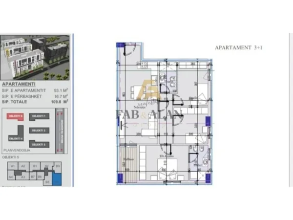 Tirane, shitet apartament 3+1 Kati 4, 110 m² 142.740 € (Laprake)