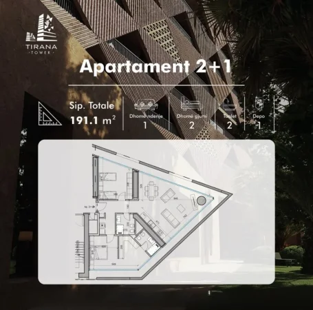 Tirane, shes apartament 2+1+Ballkon Kati 16, 191 m² 320.000 € (Xhomllik)