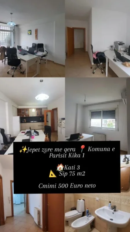 Tirane, jepet me qera zyre Kati 3, 75 m² 500 € (komuna e parisit)