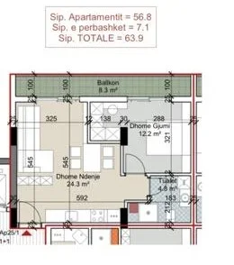 Durres, shes apartament 1+1+Ballkon Kati 5, 63 m² 154.000 € (Porto Lalzi)