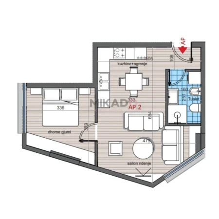 Tirane, shitet 1+1 Kati 4, 60 m² 