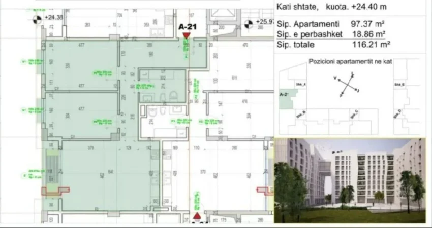 Tirane, shitet apartament 2+1+Ballkon Kati 7, 