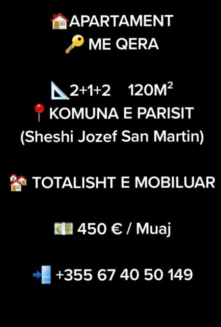 Tirane, jap me qera apartament 2+1+A+BLK Kati 6, 115 m² 450 Euro (Komuna e Parisit)