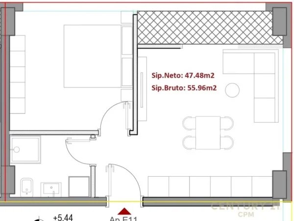 Tirane, shes apartament 1+1 Kati 3, 56 m² 89.500 € 