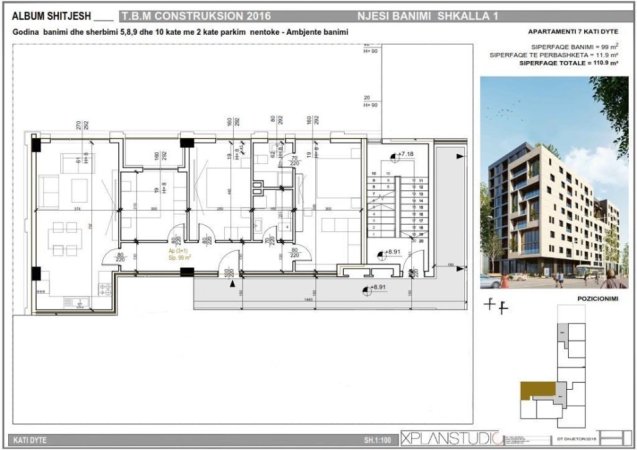 Tirane, jepet me qera zyre Kati 3, 111 m² 1.000 € (Pas Square 21)