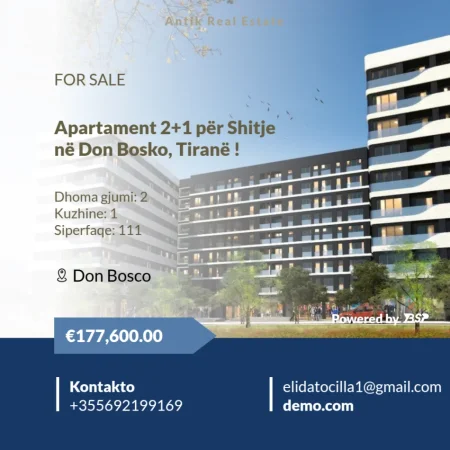 Tirane, shitet apartament 2+1 Kati 4, 111 m² 177.600 € 