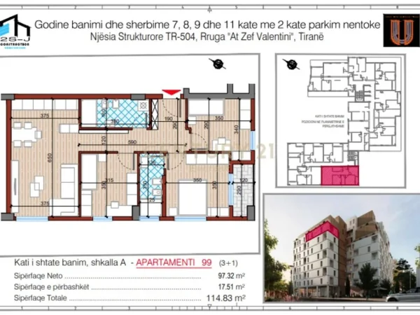 Tirane, shes apartament 3+1+Aneks+Ballkon Kati 7, 115 m² 195.000 € 