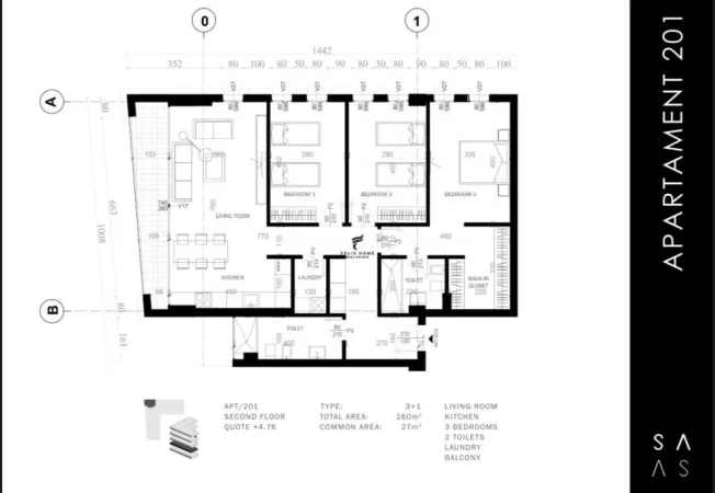 Tirane, shitet apartament 3+1+Ballkon Kati 5, 160 m² 320.000 € (SAUK)