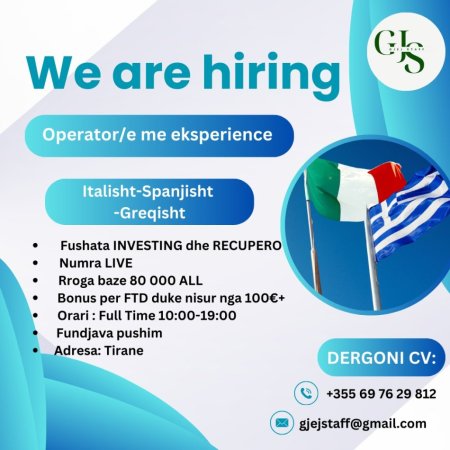 Tirane, ofroj Vende Pune Operator/e 1.000 €
