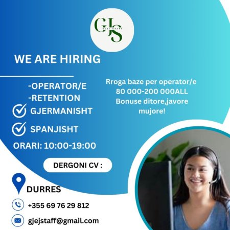 Tirane, ofroj Vende Pune Operator/e 1.000 €