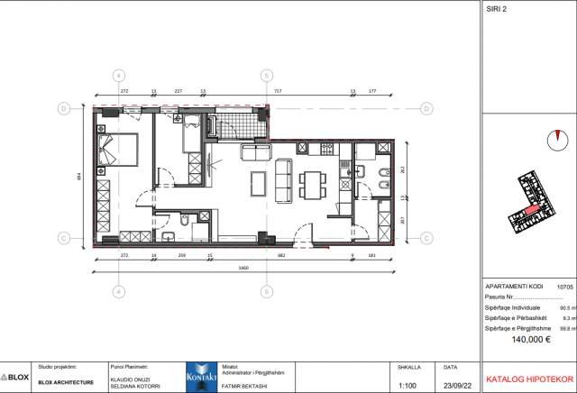 Tirane, shitet apartament 2+1 Kati 5, 103 m² 144.000 Euro (Siri Kodra)